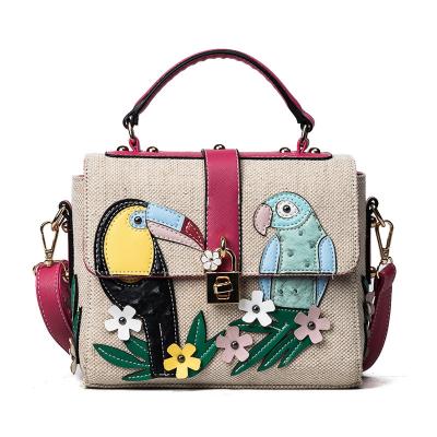 China European and American lady small canvas fashion bag square birds and flowers print new trend cute bag for sale