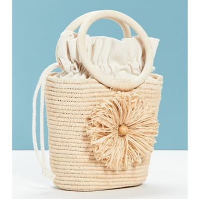 China Fashion Straw Beach Bag Ladies Drawstring Summer Bucket Bag Wholesale Handmade Women Straw Bag for sale