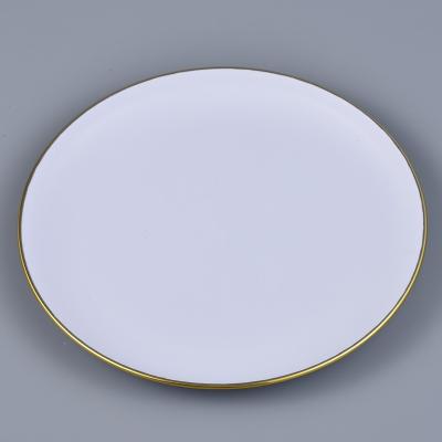 China Sustainable Plastic Reusable Dinner Plate Reusable White Bowls Round Gold Rim Plastic Dishes for sale