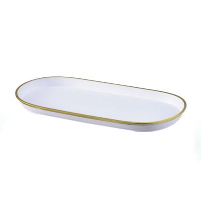 China Wholesale Custom Viable Home Oval Plastic Luxury Restaurant Solid Color Solid Color White Food Tray With Gold Edge for sale