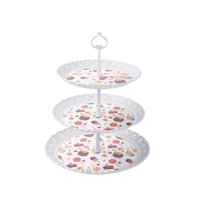 China Popular Plastic Bar Food Tray 3tier Cake Stocked Serving Rack Large Three Tier Cake Stand for sale