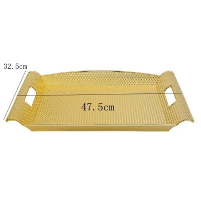 China Wholesale Plastic Rectangle Brown Gold Casual Sturdy Food Serving Trays Plastic Standing Cutout Edge Plastic Serving Tray for sale