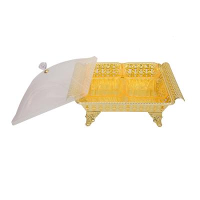 China Custom Sturdy Plastic Gold Plated Wedding Serving Tray Glamorous Waist Shape Place Tray Serving Standing Catering Item for sale