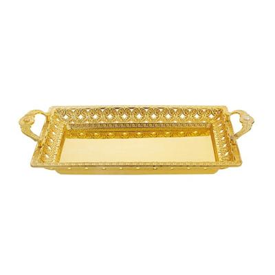 China Luxury Wedding Cookie Stocked Food Cake Decorating Tray Kitchen Organization Gold Hollow Out Plastic Rectangular Tray for sale