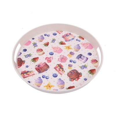 China Restaurant Home Hotel Favor Price Personalized Custom Pattern Non-Slip Round Small Tray Plastic Trays For Cakes Plastic Serving for sale