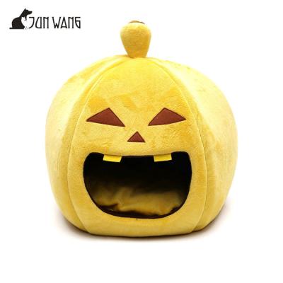 China 2019 Sustainable New Design Halloween Yellow Pumpkin Shaped Window Pet House Cat Kennel for sale