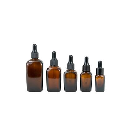 China Eco-friendly Recyclable in 10ml 20ml 30ml 50ml 100ml Square Stock Cosmetic Amber Serum Glass Essential Oil Dropper Packing Bottle for sale