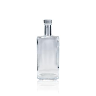 China Recyclable Custom 500ml Super Empty Whiskey Tequila Glass Wine Bottle Flint Flat Square Liquor Bottle With Glass Cork for sale