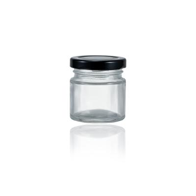 China Eco-Friendly Recyclable Factory Cheap Candy Jam Containers Kitchen Storage Jars 45ml Mini Round Honey Jars Glass With Metal Lid for sale