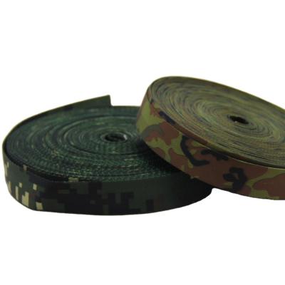 China Military Elastic Polyester Webbing Manufacturer Customized Camouflage Transfer Printing Thermal Webbing for sale