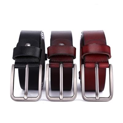 China Custom Made Genuine Leather Logo Business Pin Buckle Black Brown Genuine Leather Belt For Men for sale