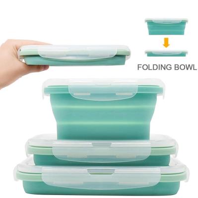 China Microwavable Outdoor Travel Increasing Kitchen Food Storage Containers Silicone Camping Bowl Plastic Folding Free Shipping Lunch Box for sale