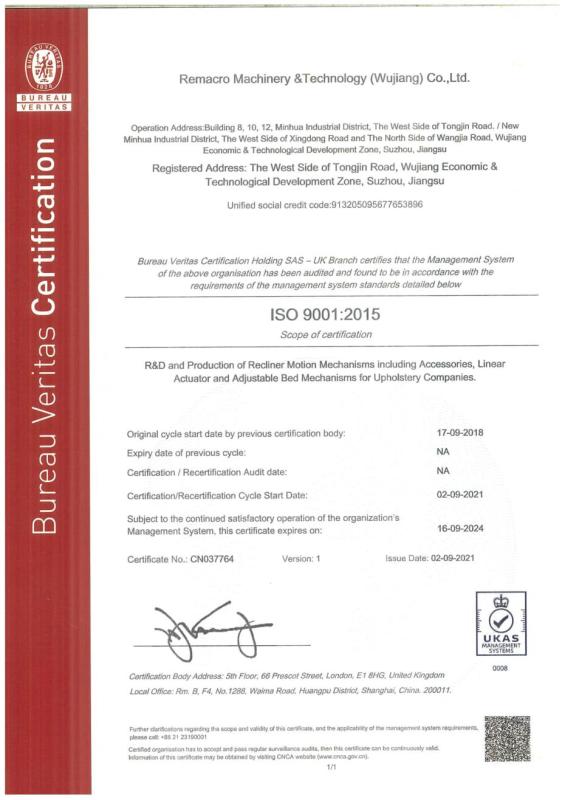 ISO9001 - Remacro Machinery & Technology(Wujiang) Co., Ltd.