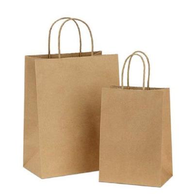 China Recyclable Wholesale Custom Logo Printing Food Take Away Brown Kraft Paper Bag With Handle for sale