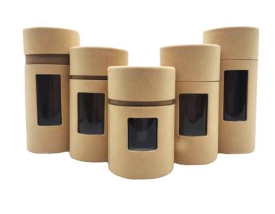 China Basic Hang Gaun Round Tall Cylindrical Short Tube Shape Biodegradable Brown Kraft Paper Cardboard Packaging For Tea With Visible PVC for sale