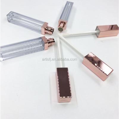 China Cosmetics OEM Golden Square Empty Lipstick Tube Liquid Lip Gloss Tube Rose Gold Container for sale