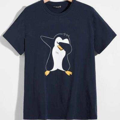 China 2021 Good Quality Custom Anti-wrinkle Mens Black Penguin Print Tee for sale