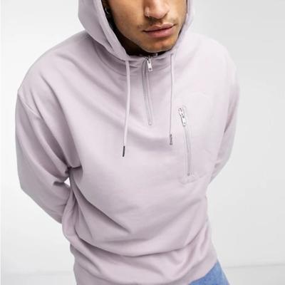 China Anti-Wrinkle Fashion Oversized Hoodie In Purple With Soft Half Zipper And Zipper Pocket Men'S Drop Shoulder Hoodies for sale