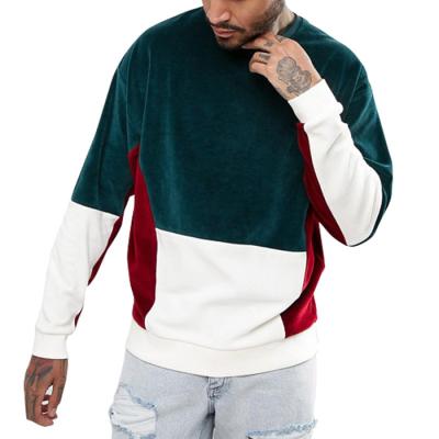 China Wholesale Men's Anti-Wrinkle Block Color Velvet Sweatshirt White Dropped Shoulder Tops Oversized Crewneck Sweatshirt for sale