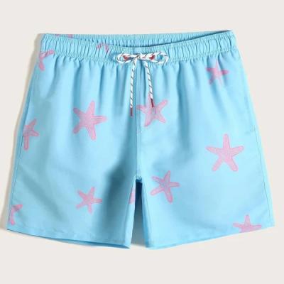 China Wholesale Anti-Wrinkle Vacation Men Waterproof Short Starfish Custom Printed Drawstring Swim Trunks for sale