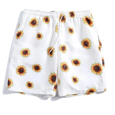 China Plus Size Sunflower Print Casual Summer Anti-wrinkle Logo Drawstring Waist Custom Shorts for sale