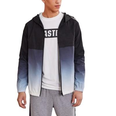 China 2021 Newest QUICK DRY Men's Spring Clothing Design Men's Drawstring Ombre Ombre Zip Up Wind Hooded Jacket for sale