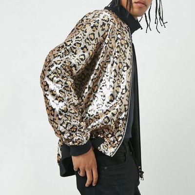 China QUICK DRY Top Selling Gold Sequin Leopard Print Sequin Bomber Jacket Baseball Collar Jacket Men's Jacket Top for sale