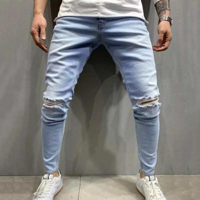 China Fashion Top Selling Breathable Hot Custom Light Wash Custom Casual Popular Men Ripped Skinny Mens Designer Jeans for sale