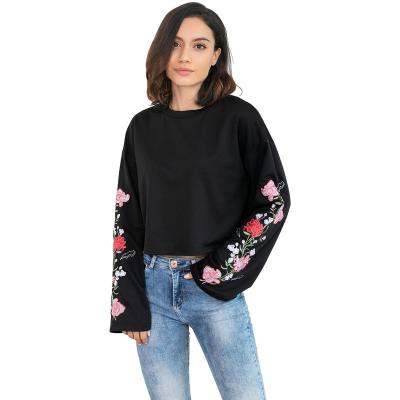 China European And American Bell Sleeve Women's Autumn Embroidered Flower Women's Sustainable Sports Sweater Top for sale