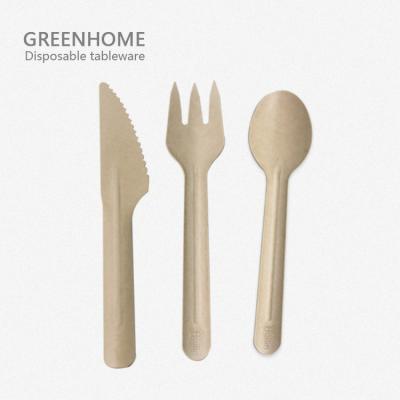 China Environmental Friendly Compost Disposable 163mm Length Paper Fork Knife And Spoon Disposable Paper Cutlery Customs For Lunch for sale