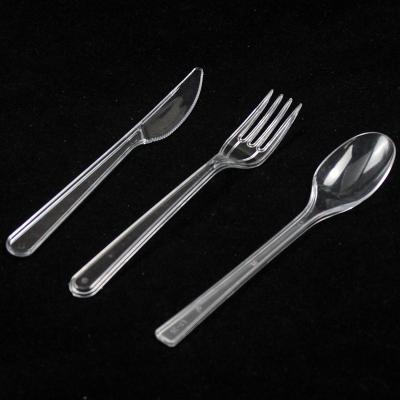 China Disposable/Sustainable/Stored Disposable Plastic Knife Fork And Spoon In A Luxury OPP Bag PS Cutlery for sale