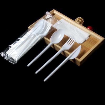 China Disposable/Sustainable/Individually Stocked Wrapped Middle Eastern Style Disposable White Knife Fork Spoon and Napkin Cutlery Set for sale