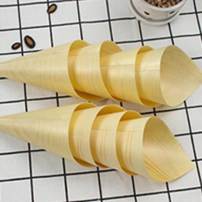 China Wholesale Eco-friendly Disposable Wooden Dish Ice Cream Cone Sleeves Wooden Cone For Ice Cream for sale