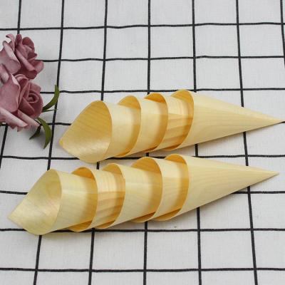 China 100% Biodegradable Eco-Friendly Pine Wood Tableware 13*9*5cm Compostable Ice Cream Cone for sale