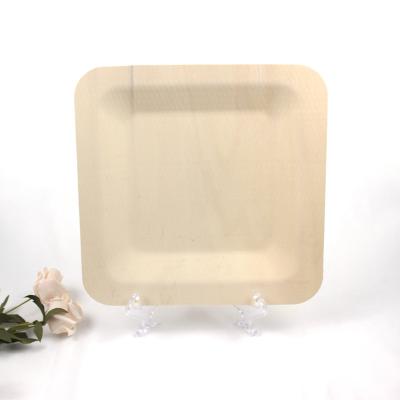 China Disposable Birch Wood 100% Biodegradable Compost 10 Inch Square Dish for sale