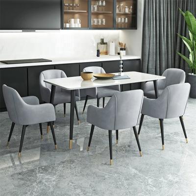 China Extendable Dining Set With 6 Chairs Dining Table Set 6 Chairs Leather Italian Modern Fabric Dining Chair Luxury for sale