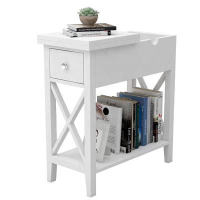 China Contemporary modern cheap narrow white wood side table with 1 drawer and 1 layer for living room for sale