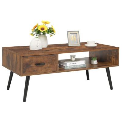 China Mid century industrial coffee table with drawer and storage shelf for living room for sale