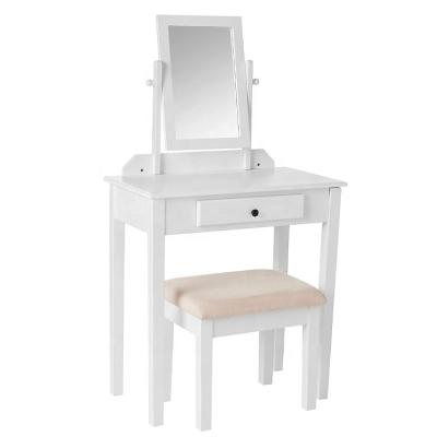 China Modern Home Furnishings Vanity Table And Modern White Wood Stool Set With A Mirror For Bedroom for sale