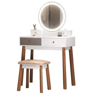 China Modern Bedroom Furniture Modern White Wood Vanity Set With Mirror And Stool for sale