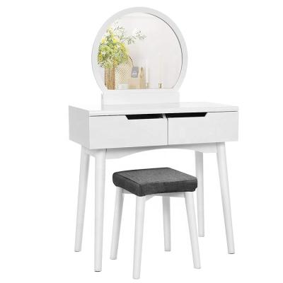 China Wholesale Cheap Modern White Makeup Table Set With Round Mirror For Bedroom for sale