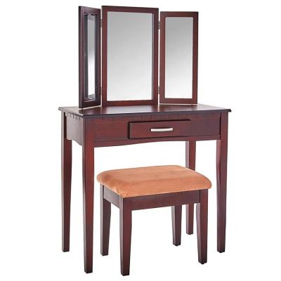 China Modern Furnishings Modern Brown Makeup Vanity Table With Mirror And Stool For Bedroom for sale