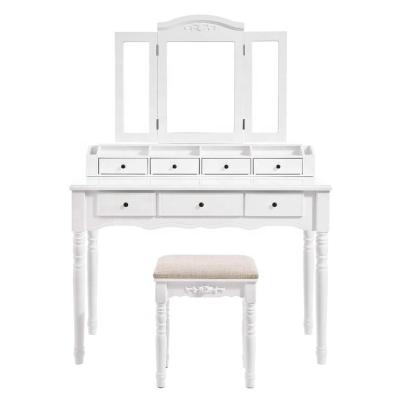 China Modern Bedroom Furniture Cheap White Makeup Dressing Table With Mirror And Stool for sale