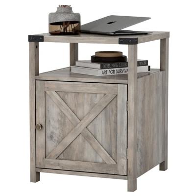 China Antique Vintage Bedroom Furniture Farmhouse Rustic Wooden Night Stand With Cabinet And Shelf for sale