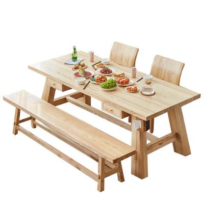 China Factory Wholesale Modern Natural Solid Wood Dining Table(Other)Adjustable Set With Bench And Chairs For Dining Room for sale