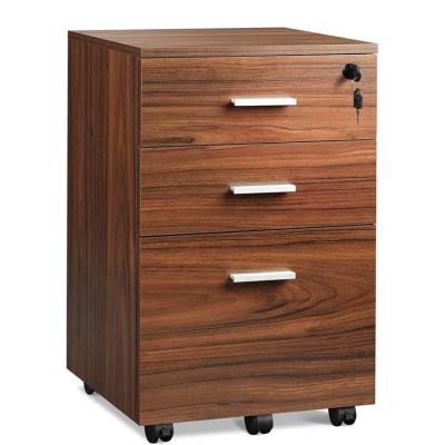 China Wholesale Modern Office Mobile Wooden File Storage Cabinet with Interlock System and 3 Drawers in Brown for sale