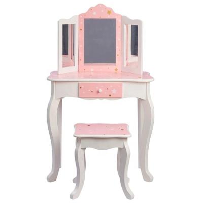 China Modern Bedroom Set Kids Vanity Table And Chair Set With Mirror for sale