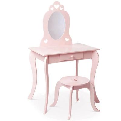 China Customized Wholesale Modern Pink Wooden Beauty Makeup Vanity Table And Chair Set For Toddlers And Children for sale