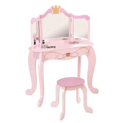 China Wholesale Customized Modern Pink Wood Wooden Table Set Princess Makeup Vanity Set For Kids for sale