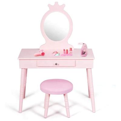 China Modern Custom Wholesale Pink Wooden Princess Kids Dressing Table Makeup Set for sale